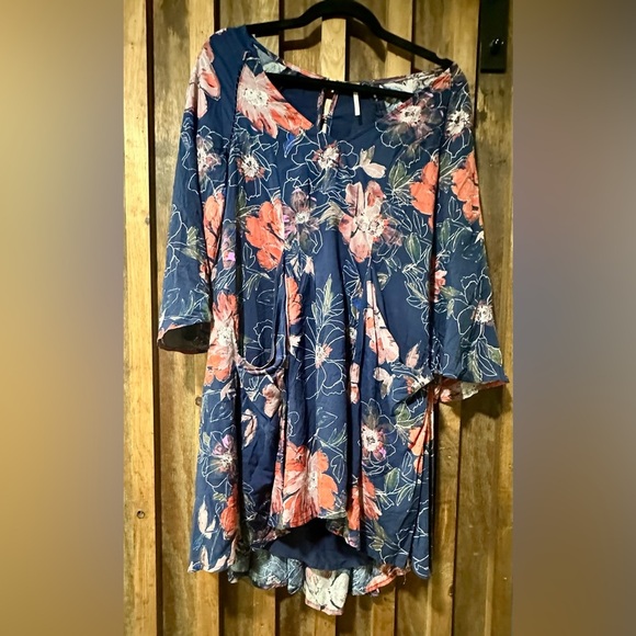 Free People Blue & Floral Fit & Flare Dress Size 2 - Picture 1 of 3